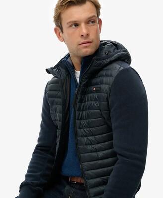 Superdry hooded storm fleece hybrid jas, gewatteerd lijf en fleece mouwen –