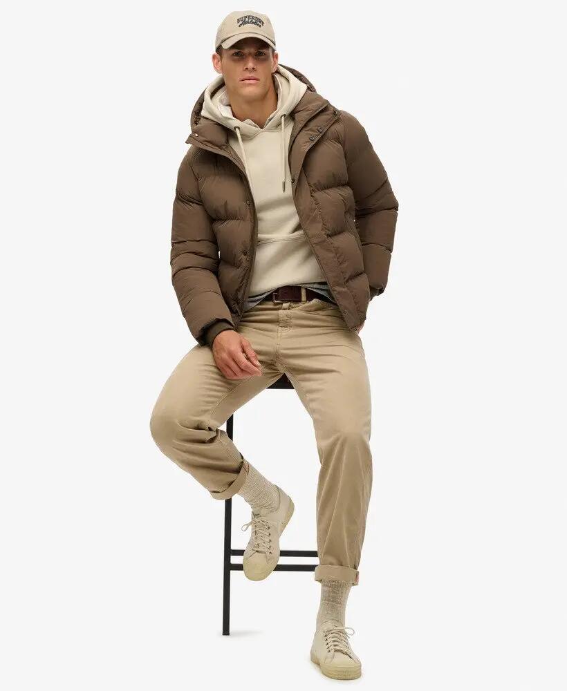 superdry Hooded Puffer Jacket in nylon riciclato — Warm Brown 4/6