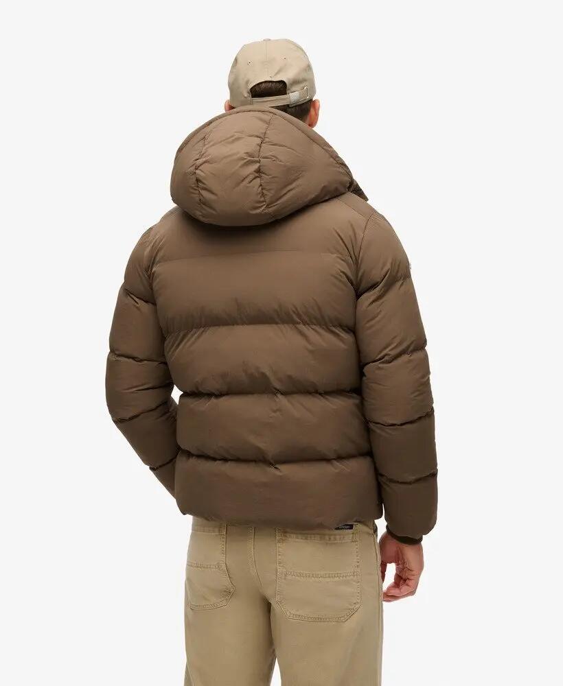 superdry Hooded Puffer Jacket in nylon riciclato — Warm Brown 3/6