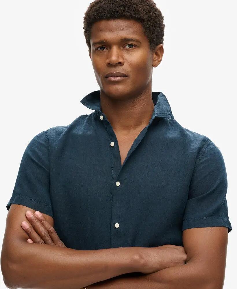 superdry Camisa Studios Casual de Lino – Corte Slim, Azul Marino 3/6