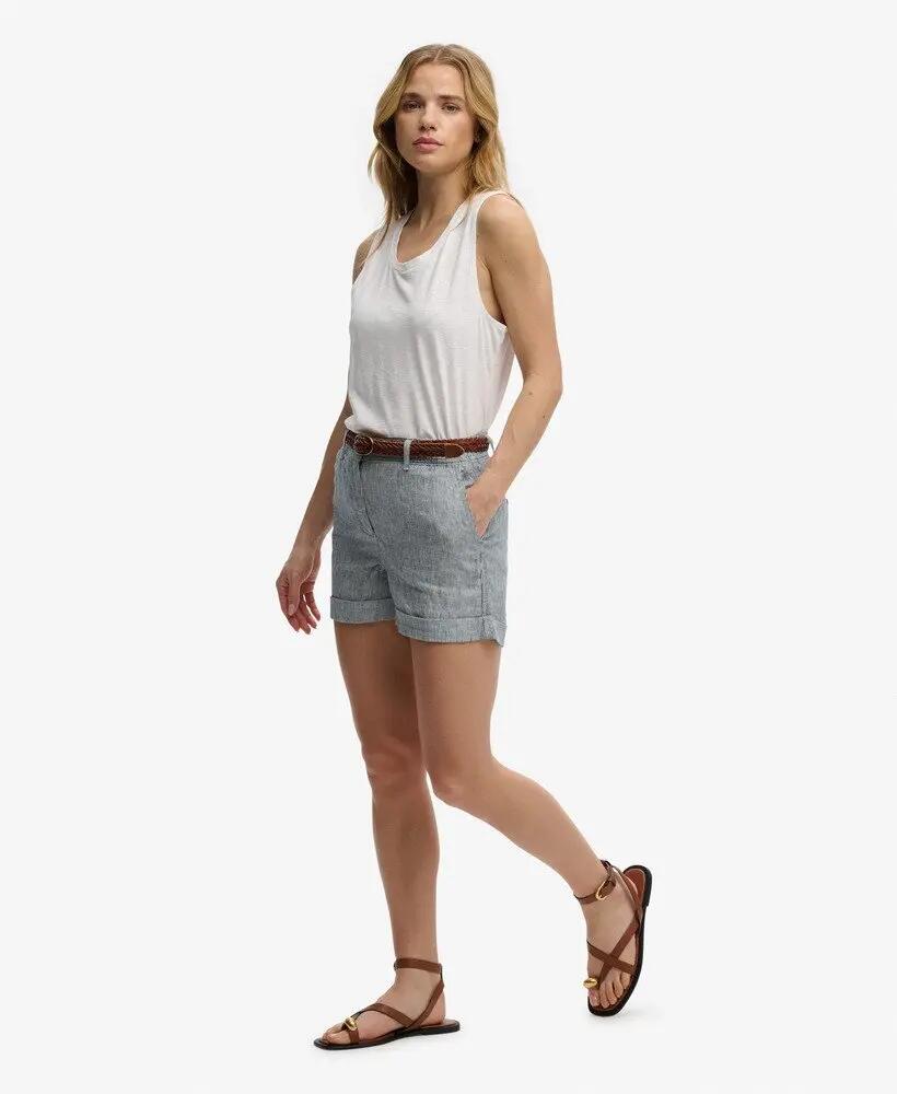 superdry Calções Mid Rise em Linho Indigo Stripe 5/7