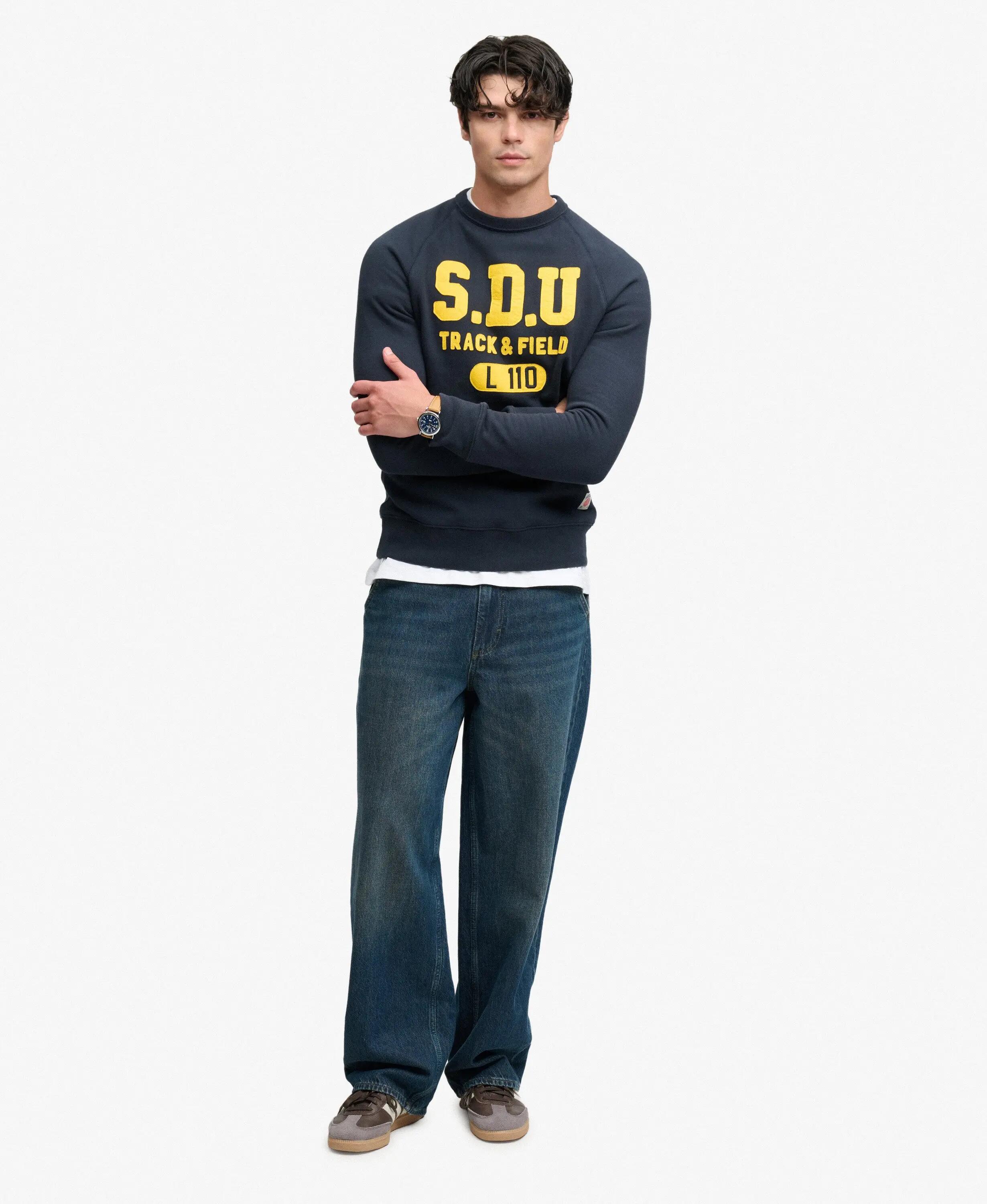 superdry Athletic Felt Applique crewneck sweater in heavy fleece 3/5