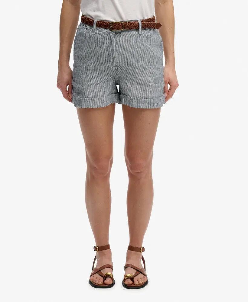 superdry Calções Mid Rise em Linho Indigo Stripe 3/7