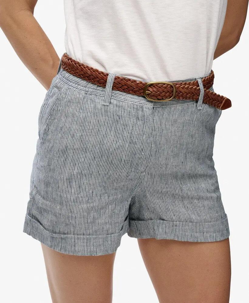 superdry Calções Mid Rise em Linho Indigo Stripe 2/7