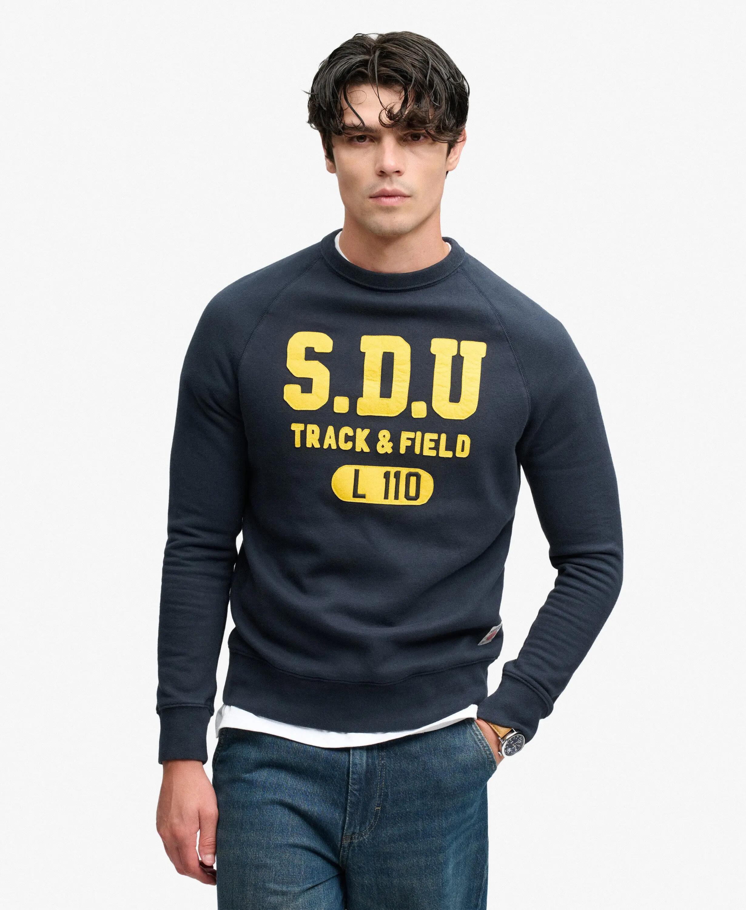 superdry Athletic Felt Applique crewneck sweater in heavy fleece 2/5