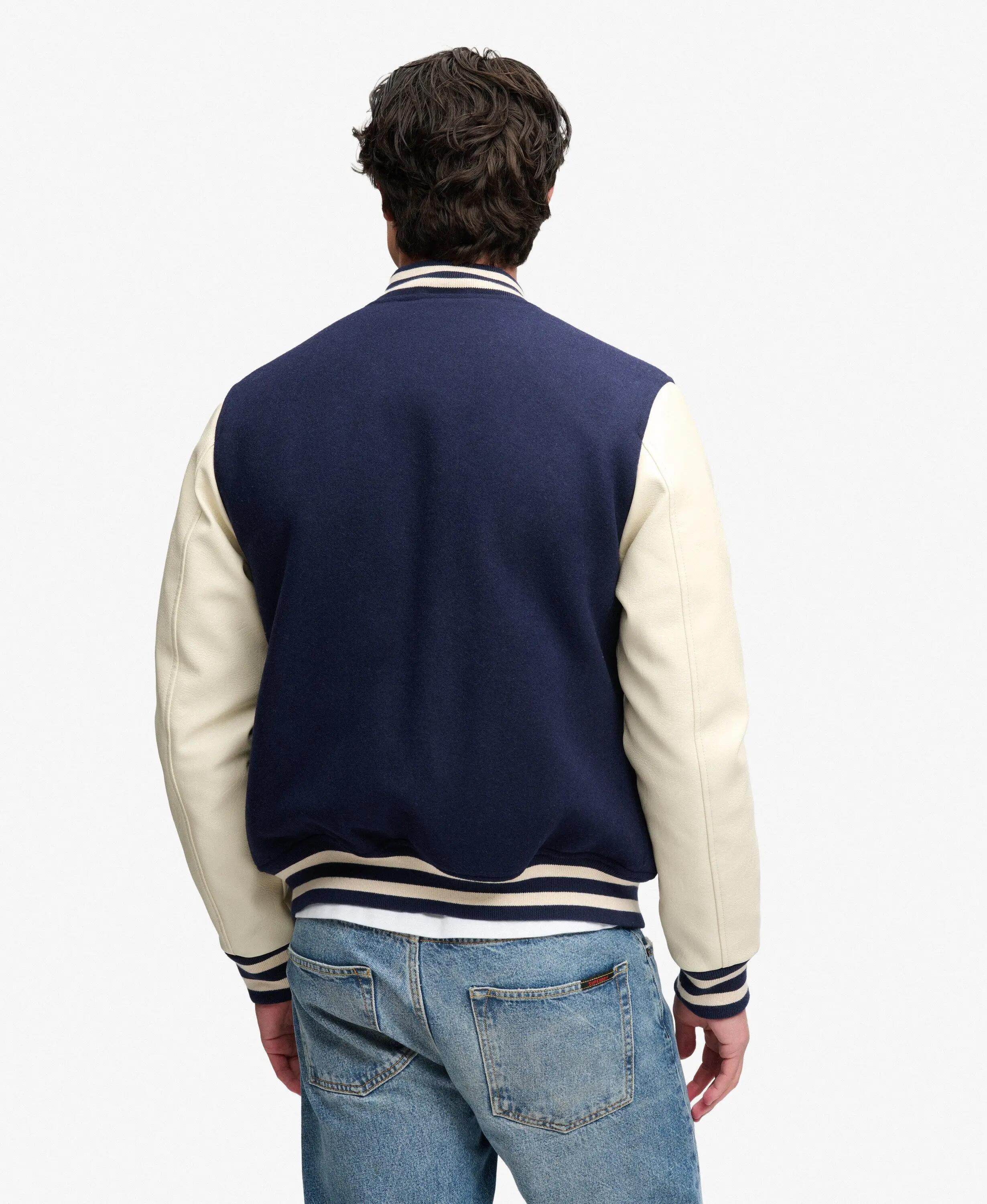 superdry Casaco Varsity Vintage com Patches – mangas efeito pele, mistura de lã 6/6