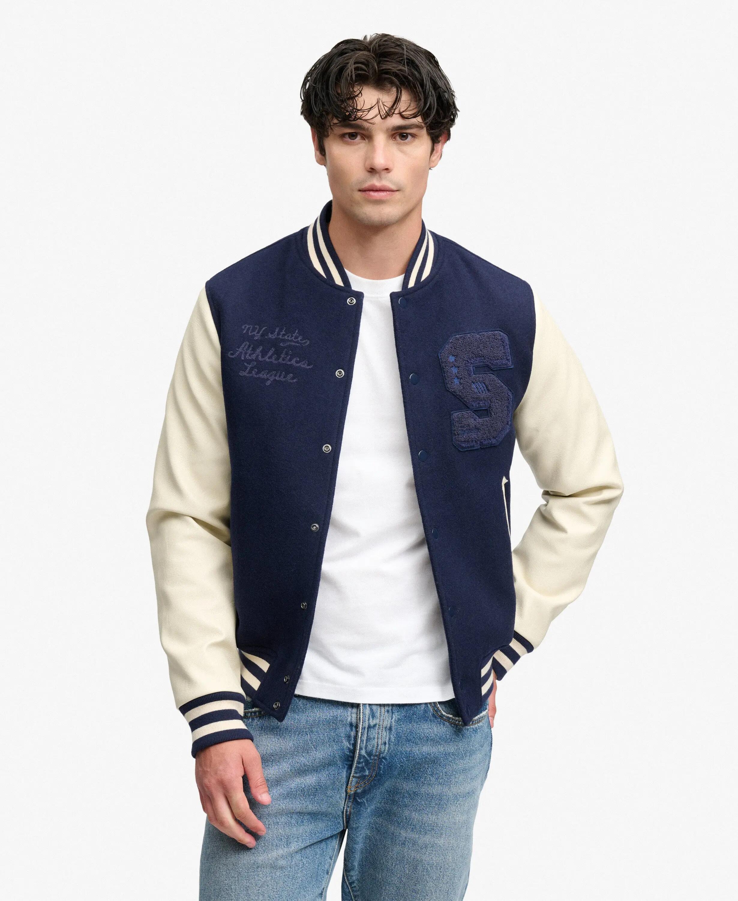 superdry Casaco Varsity Vintage com Patches – mangas efeito pele, mistura de lã 5/6
