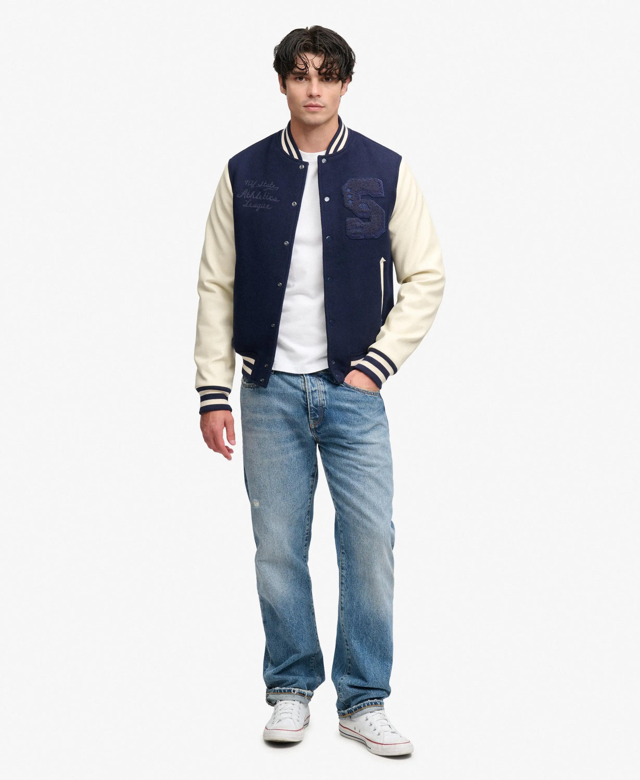 superdry Casaco Varsity Vintage com Patches – mangas efeito pele, mistura de lã 3/6