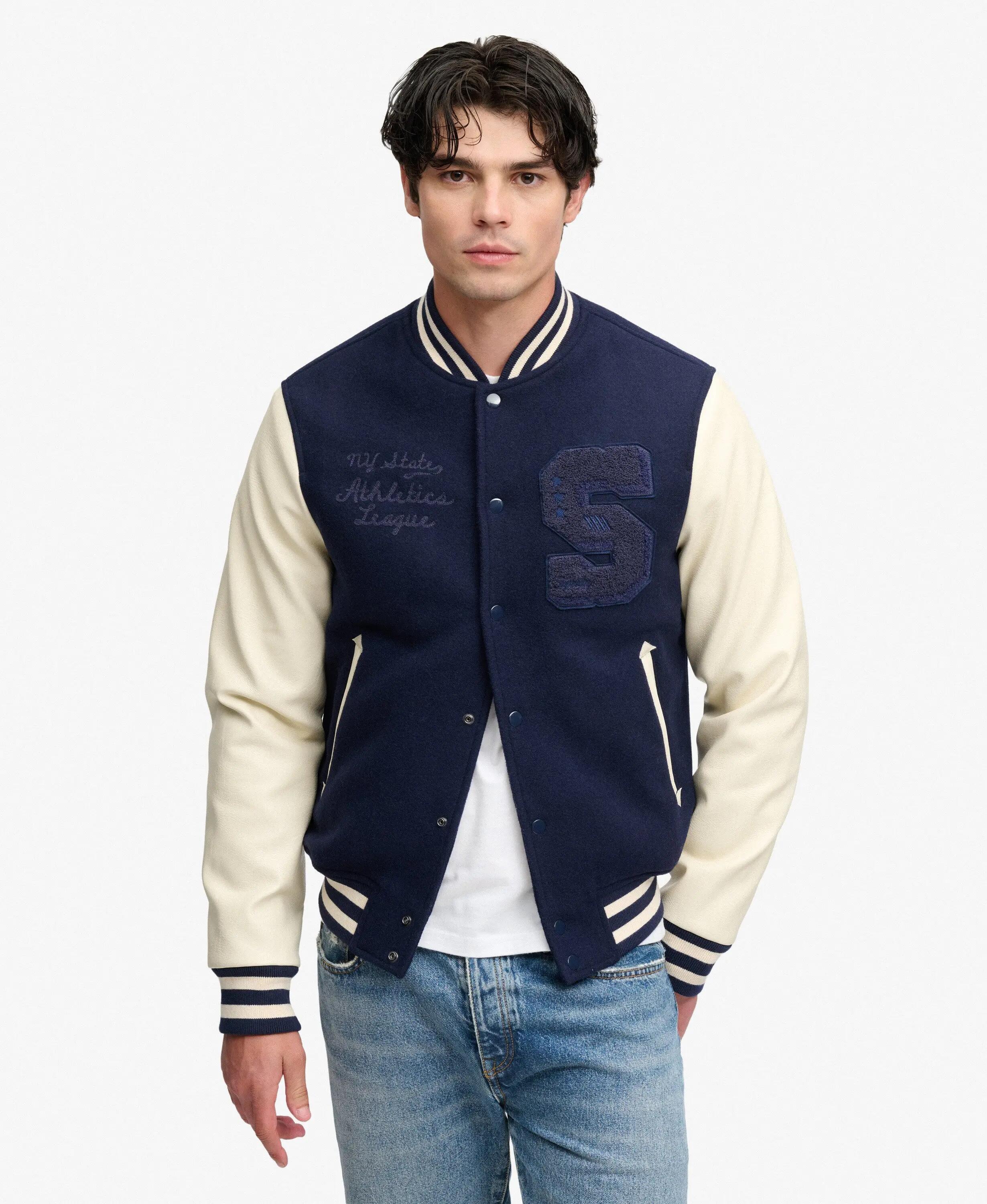 superdry Casaco Varsity Vintage com Patches – mangas efeito pele, mistura de lã 2/6