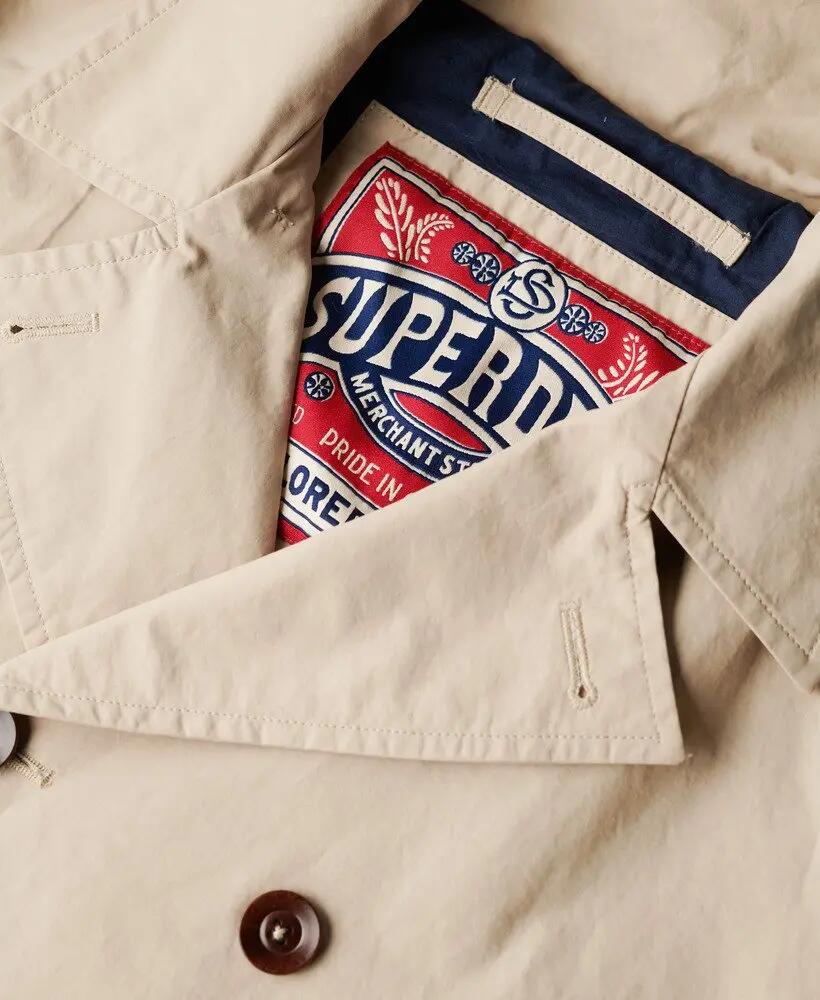 superdry Merchant Twill Pea Coat – Stone Wash Taupe Brown 6/7