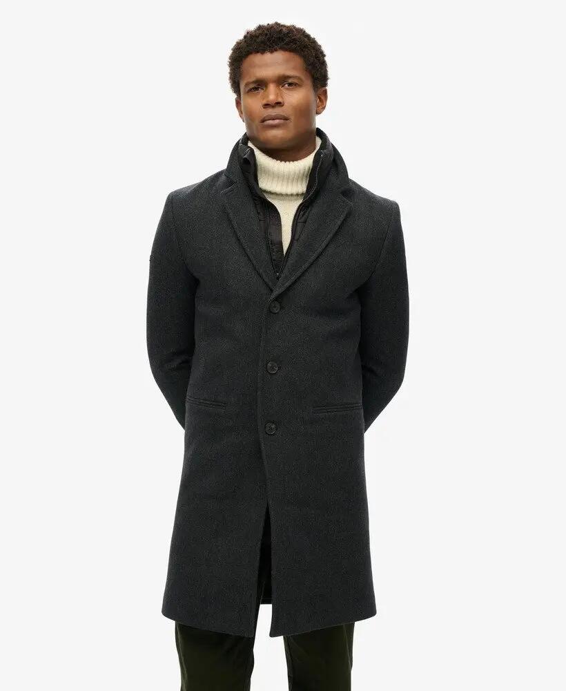 superdry Manteau Tailored Two In One Town Coat - Coupe Slim, Noir Herringbone 6/7