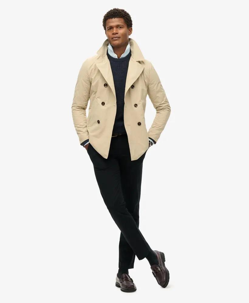 superdry Merchant Twill Pea Coat – Stone Wash Taupe Brown 2/7