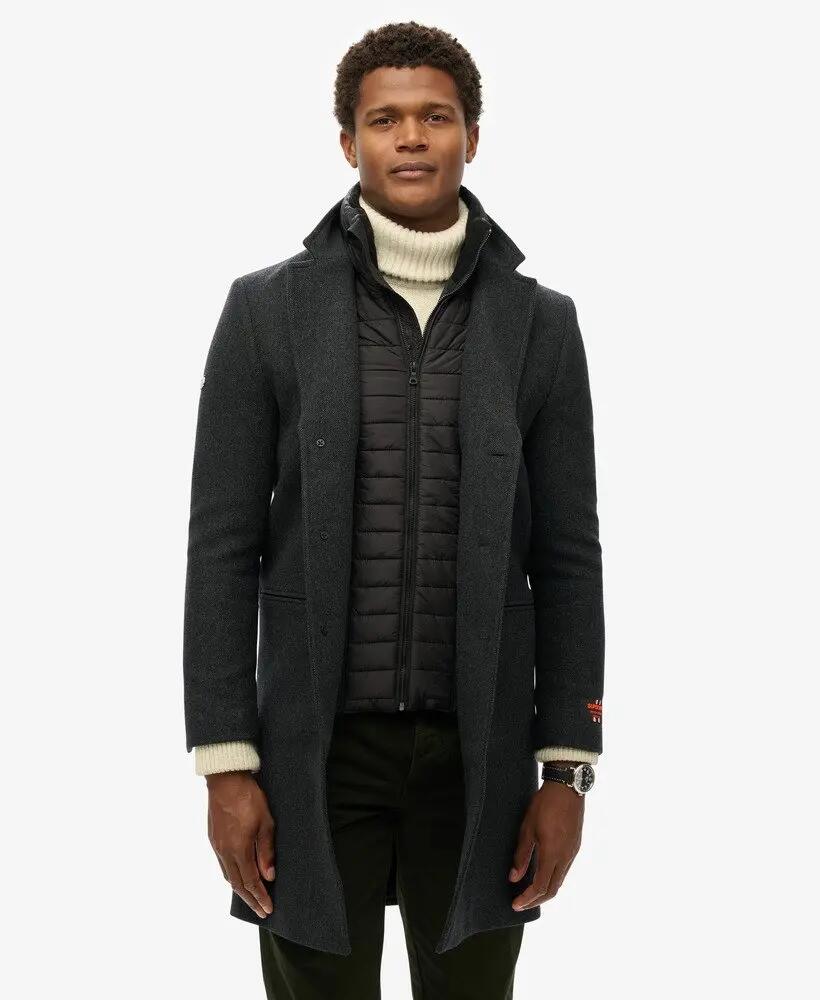 superdry Manteau Tailored Two In One Town Coat - Coupe Slim, Noir Herringbone 5/7