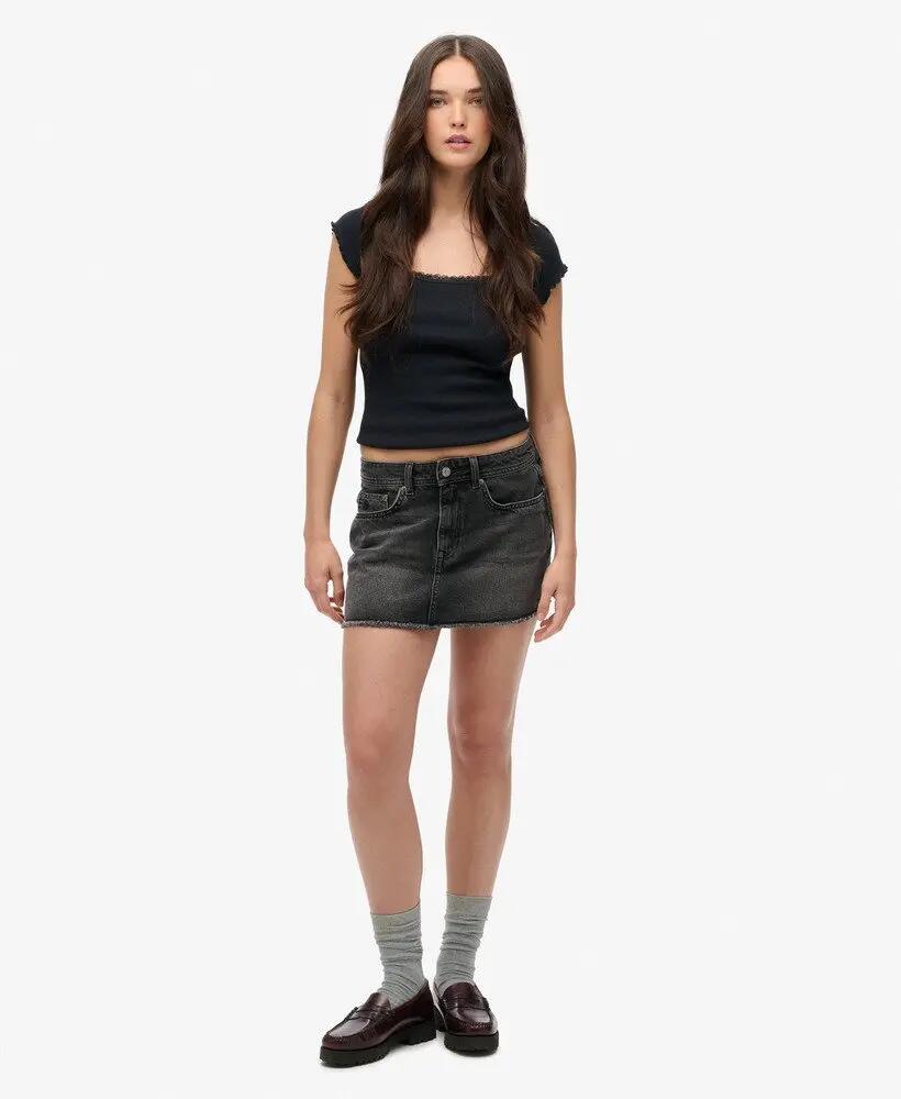 superdry Jupe Denim Mini en coton bio - Roseland Washed Black 5/6
