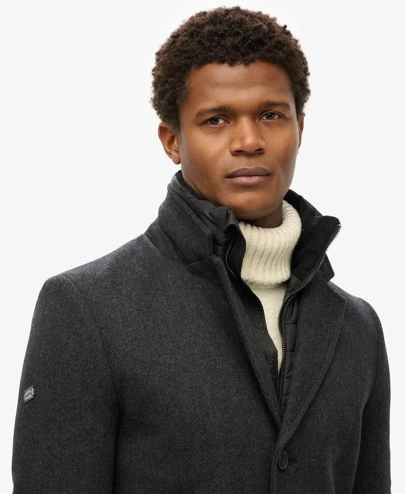 superdry Manteau Tailored Two In One Town Coat - Coupe Slim, Noir Herringbone 3/7