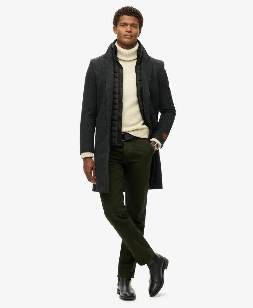 superdry Manteau Tailored Two In One Town Coat - Coupe Slim, Noir Herringbone 2/7