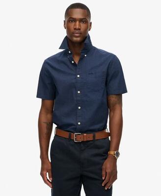 Superdry city katoen-linnen korte mouw overhemd sky blue chambray