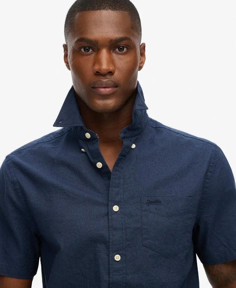 superdry Camicia maniche corte City cotone-lino INK NAVY 3/4