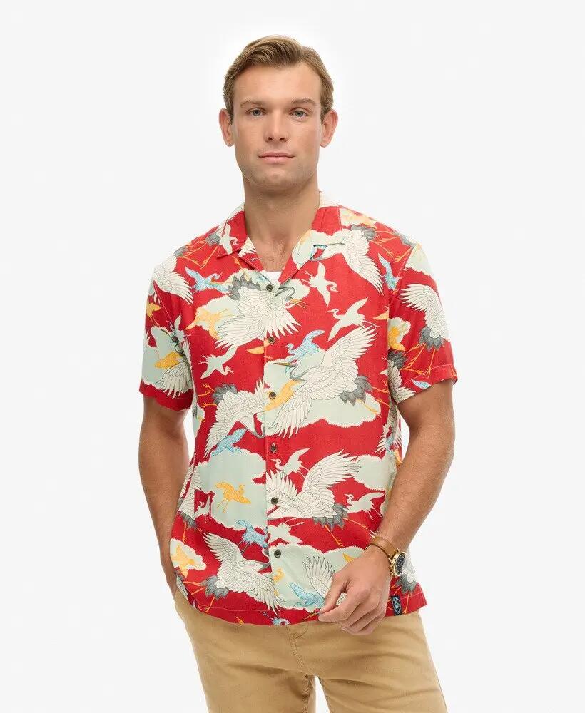 superdry The Merchant Store - Camicia hawaiana 100% modal Tsuru Red 2/5