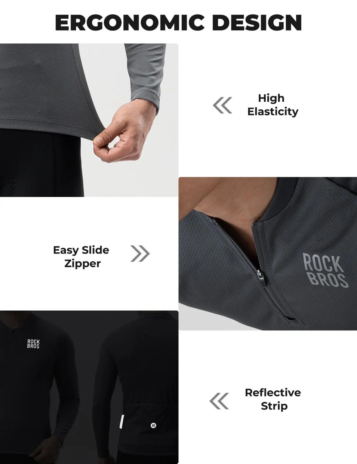 Herren Langarm-Radtrikot atmungsaktiv mit 3 Rückentaschen 5/6