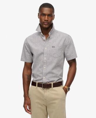 Superdry city katoen-linnen korte mouw overhemd sky blue chambray
