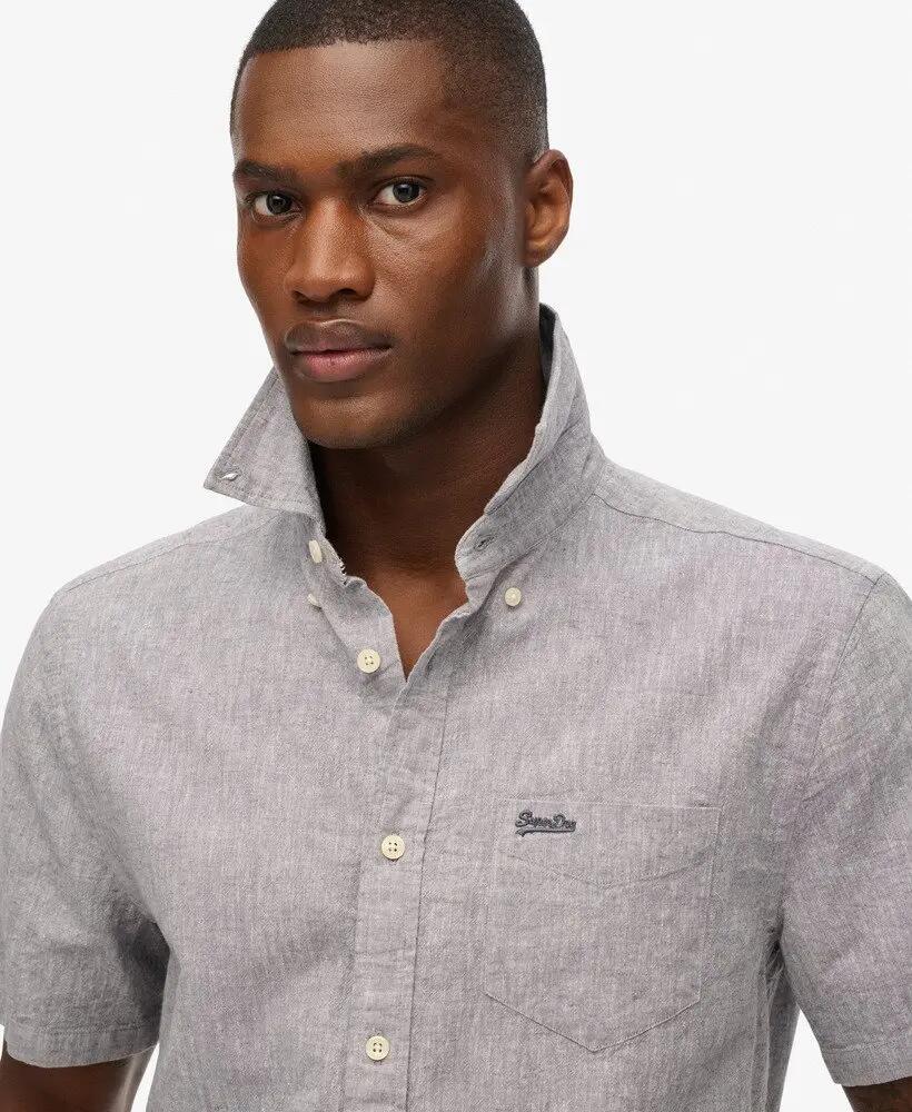 superdry Camisa City algodão-linho manga curta Ash Grey Chambray 3/4