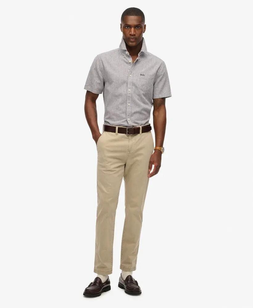 superdry Camisa City algodão-linho manga curta Ash Grey Chambray 2/4