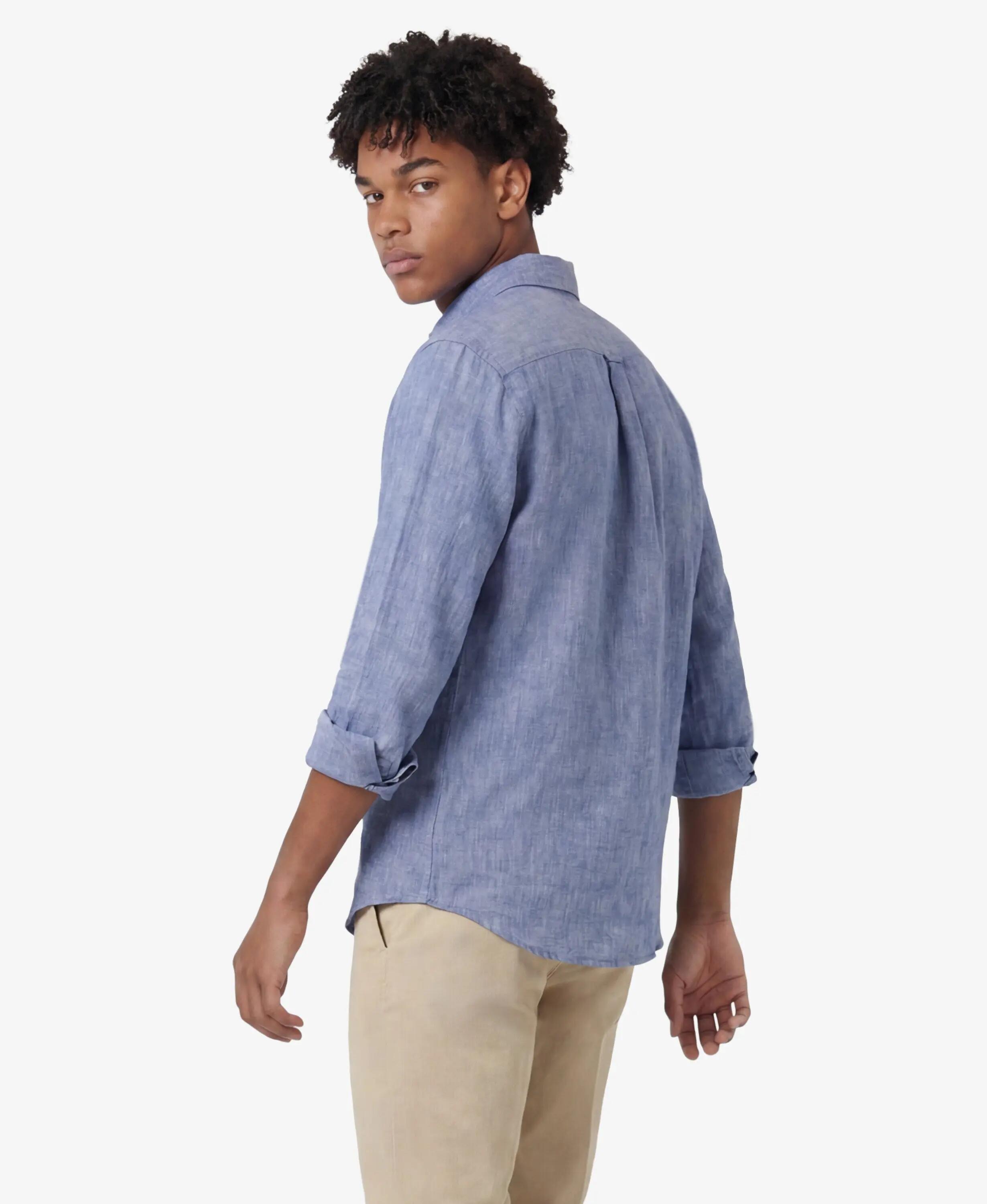 superdry Riviera Camicia Lino Maniche Lunghe – 100% Lino, French Blue Chambray 5/5