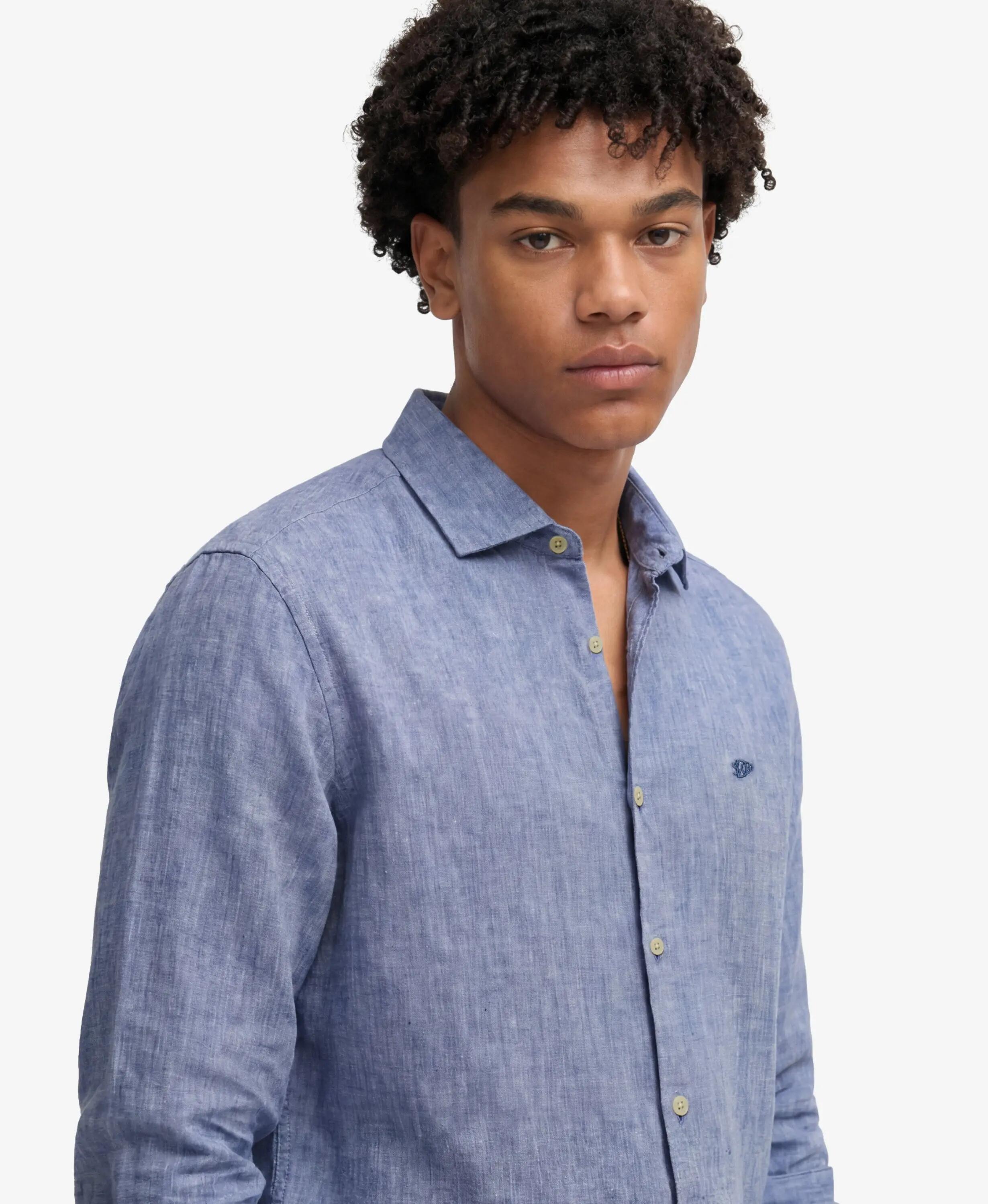 superdry Riviera Camicia Lino Maniche Lunghe – 100% Lino, French Blue Chambray 4/5