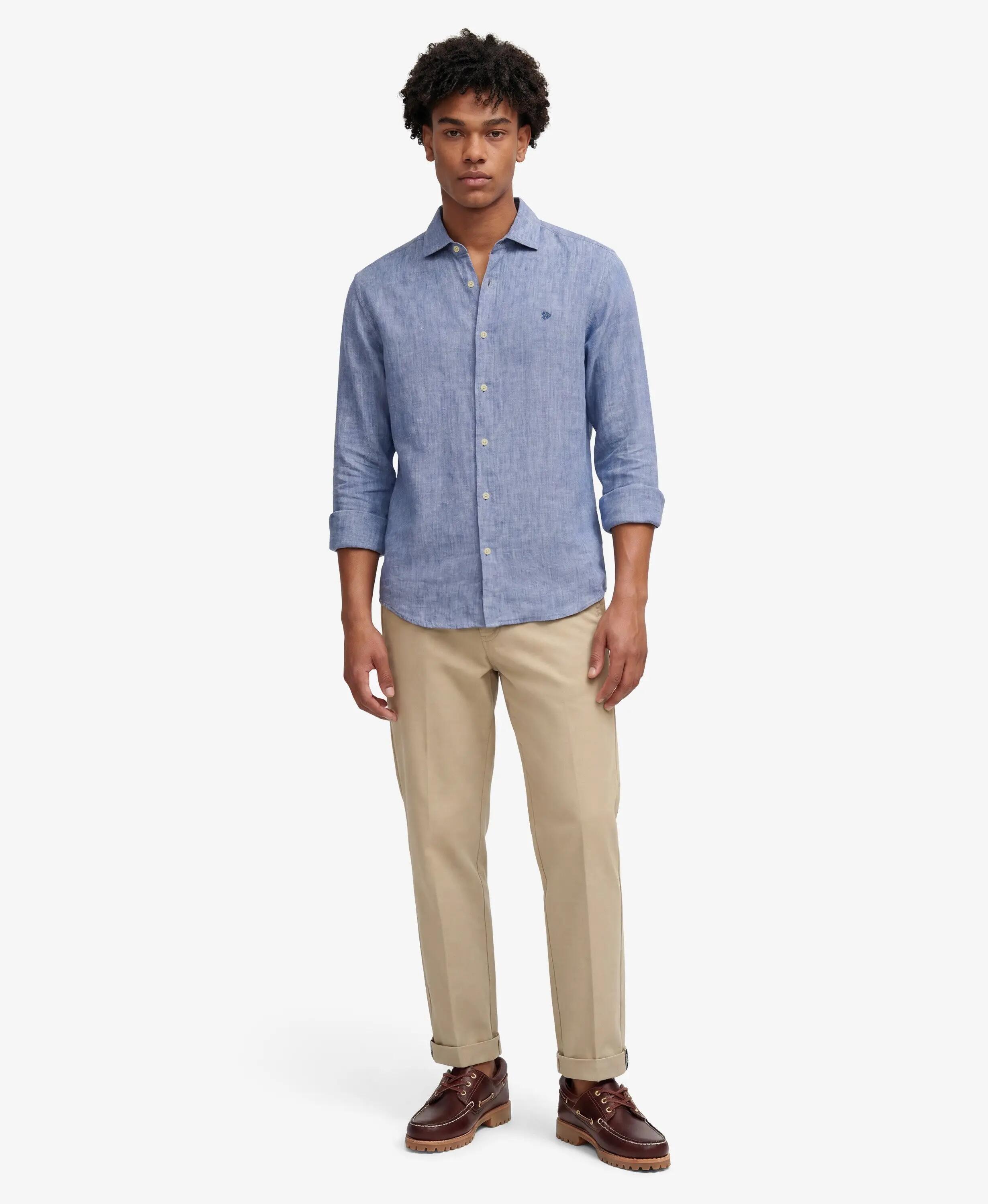 superdry Riviera Camicia Lino Maniche Lunghe – 100% Lino, French Blue Chambray 3/5