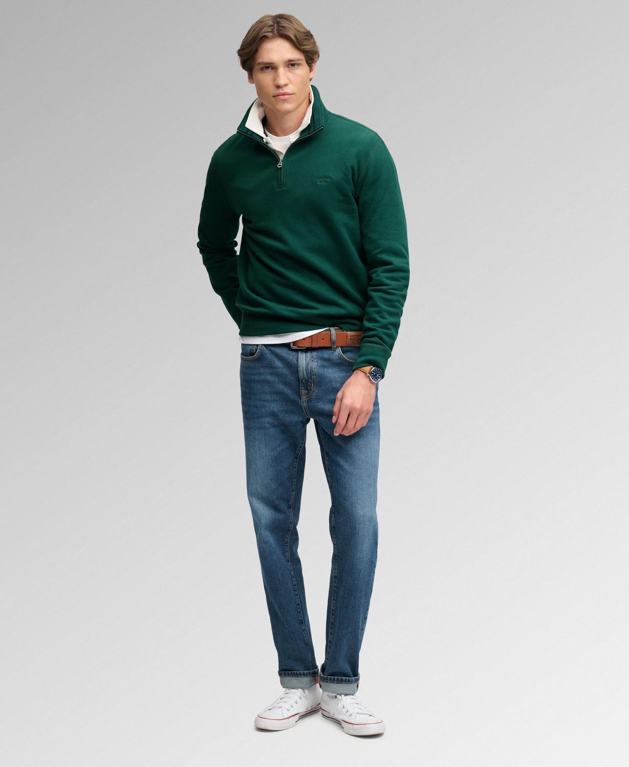 superdry Sweat Essential Serif Logo Half Zip – Relaxed Fit, Varsity Green 3/5