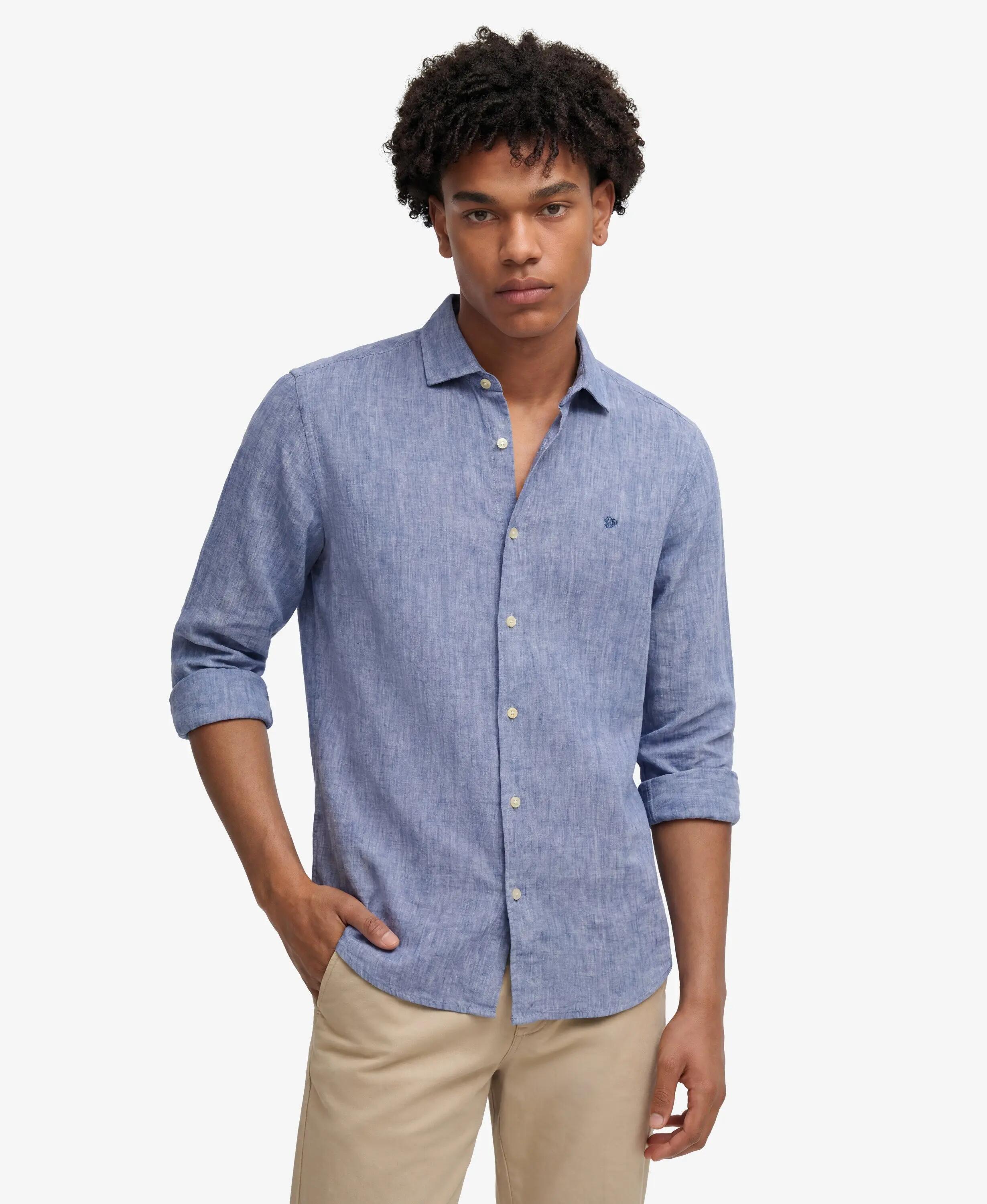 superdry Riviera Camicia Lino Maniche Lunghe – 100% Lino, French Blue Chambray 2/5