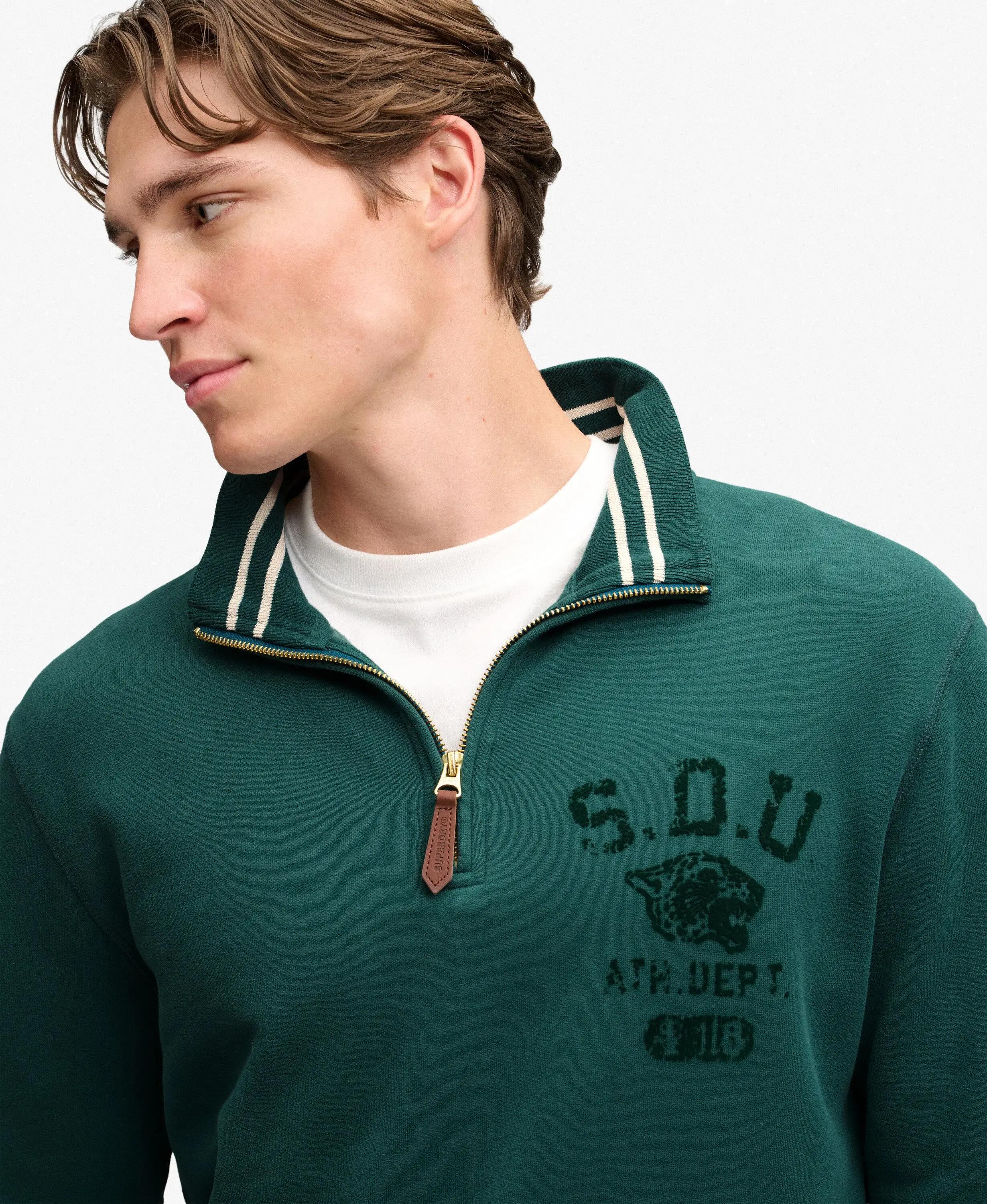 superdry Tonal Half Zip Sweatshirt em algodão reciclado — Storm Green 4/7
