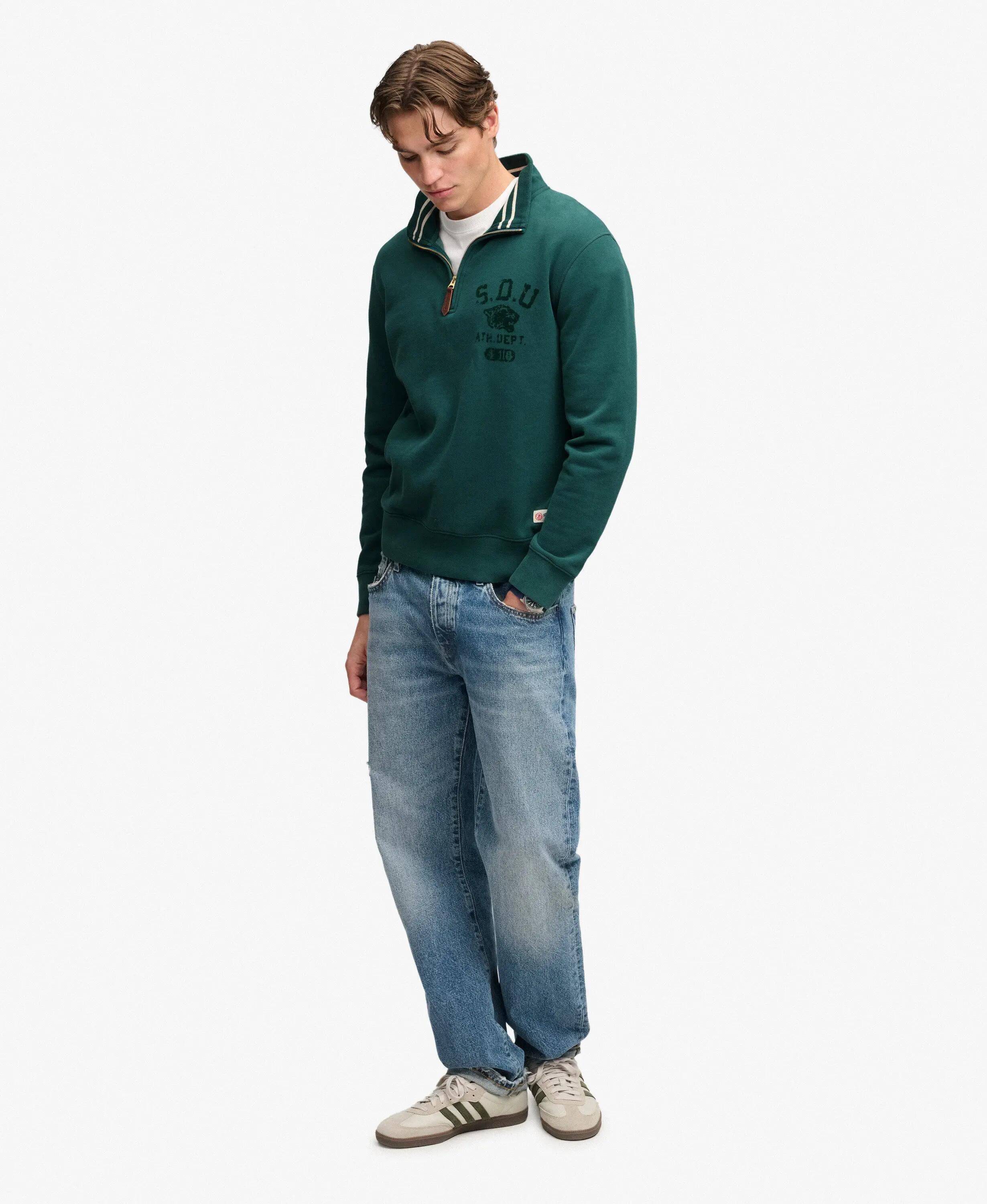 superdry Tonal Half Zip Sweatshirt em algodão reciclado — Storm Green 3/7