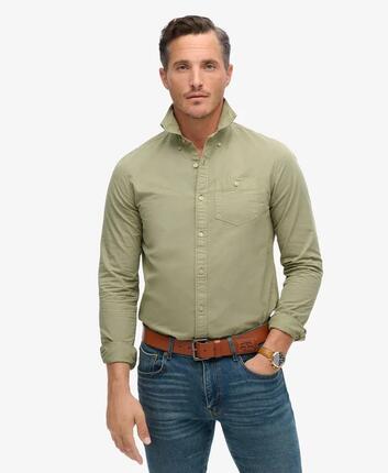 superdry The Merchant Store Langarm-Hemd aus Baumwolle – Light Khaki Green