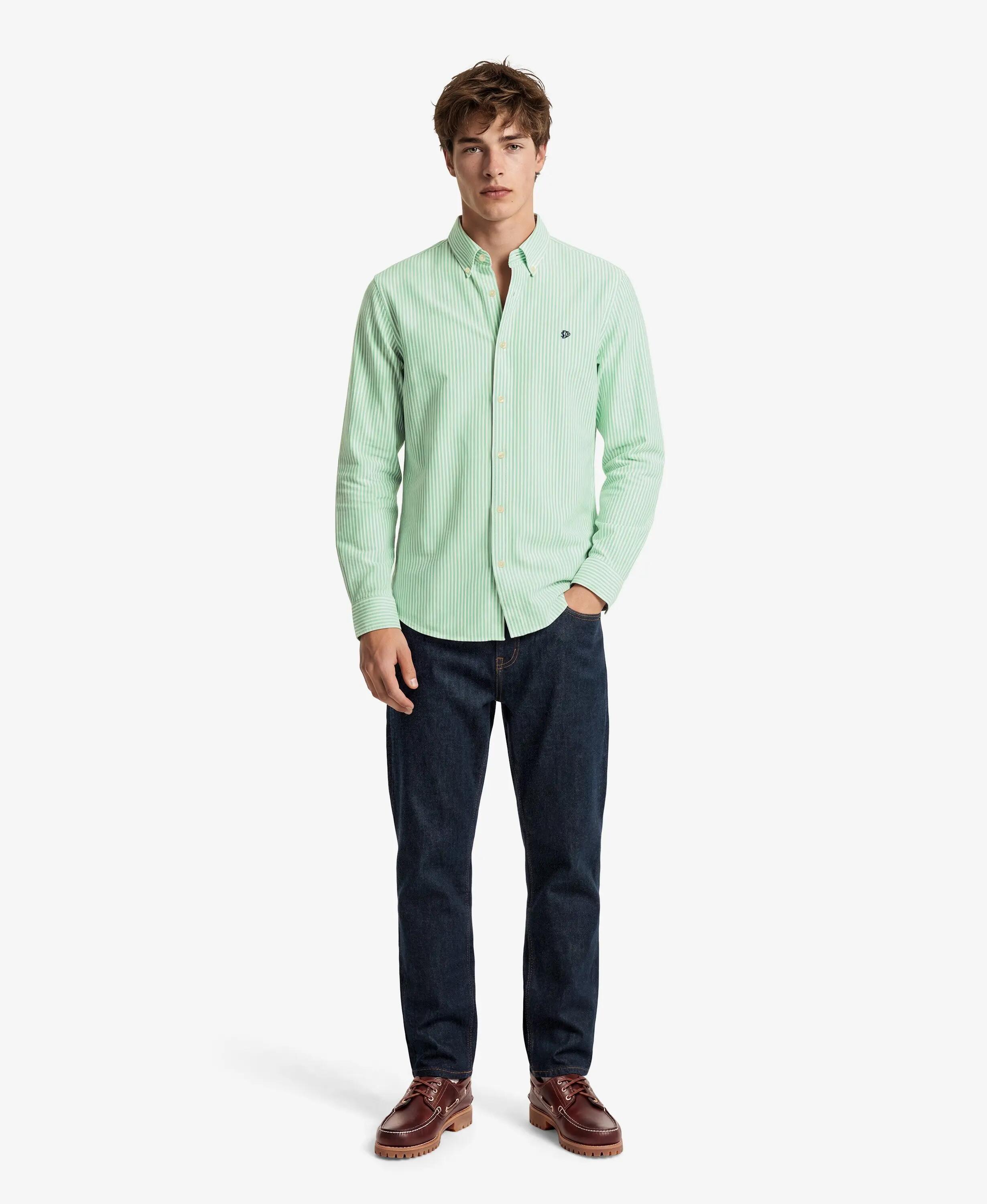 superdry Camicia Preppy Oxford manica lunga in cotone bio - Righe Mint 5/7