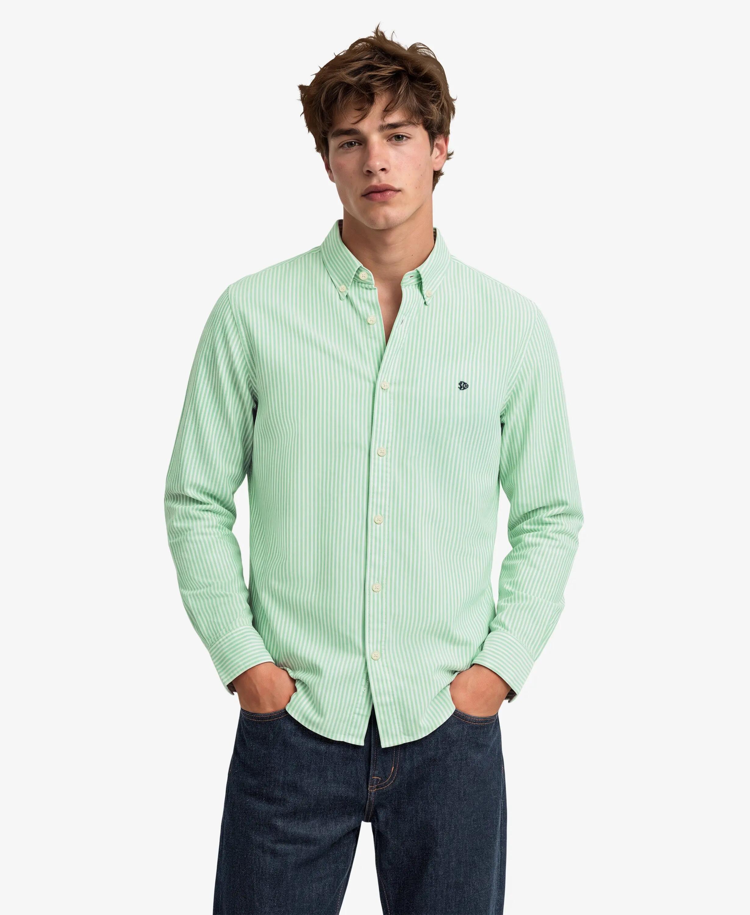 superdry Camicia Preppy Oxford manica lunga in cotone bio - Righe Mint 2/7