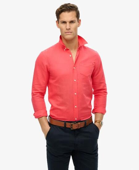 superdry Langarm-Hemd Baumwolle-Leinen Relaxed Fit