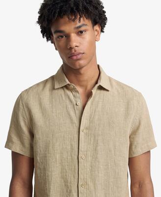 Superdry riviera korte mouw linnen overhemd - blue chalk stripe
