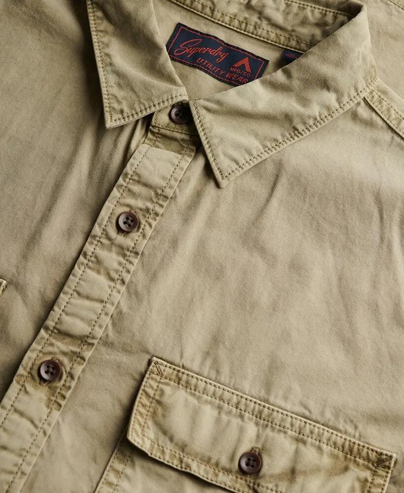 superdry Military Ss Shirt Herren 100% Bio-Baumwolle Stonewash Taupe Brown 5/6