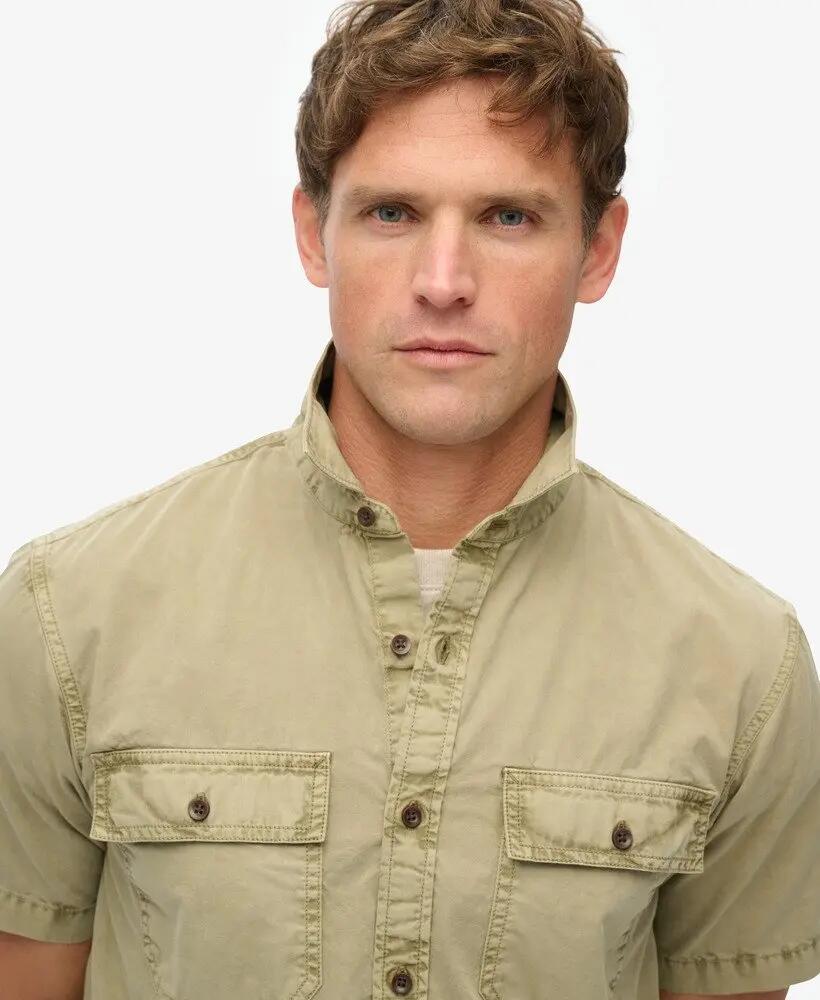 superdry Military Ss Shirt Herren 100% Bio-Baumwolle Stonewash Taupe Brown 3/6