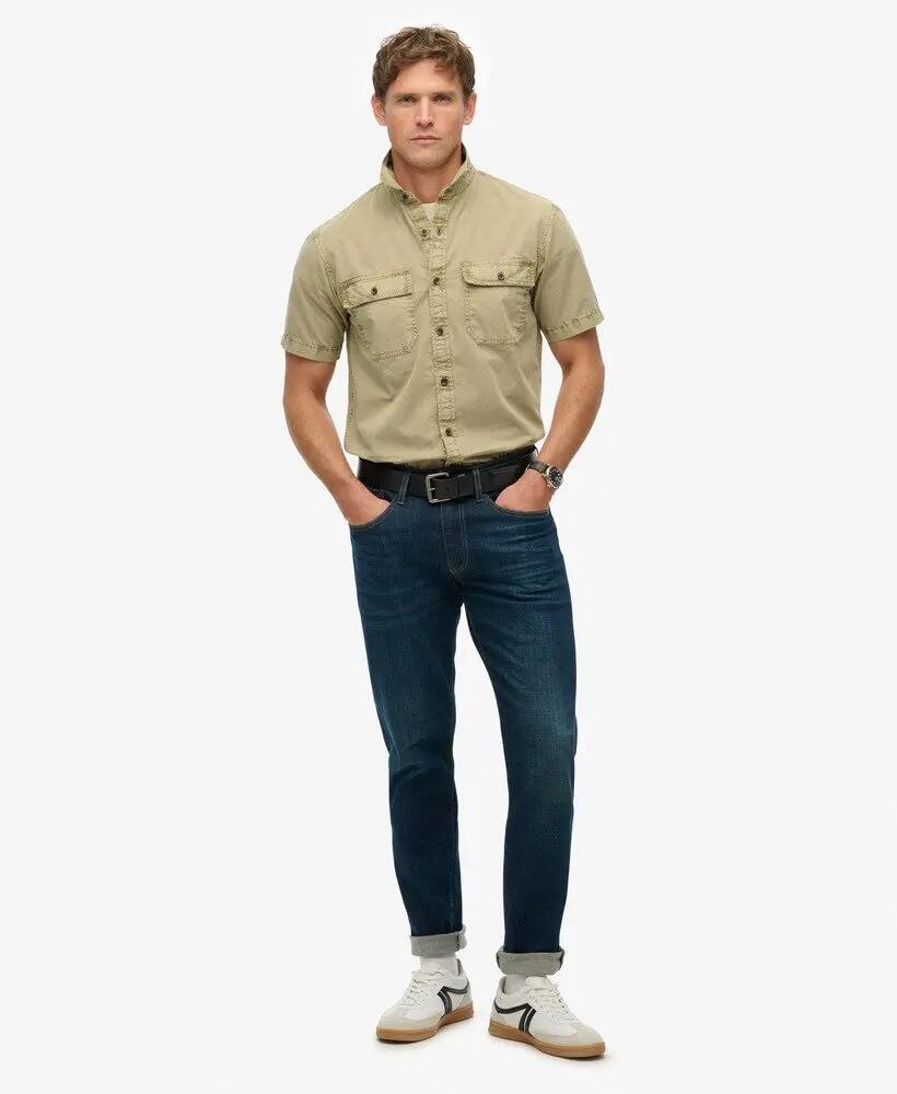 superdry Military Ss Shirt Herren 100% Bio-Baumwolle Stonewash Taupe Brown 2/6