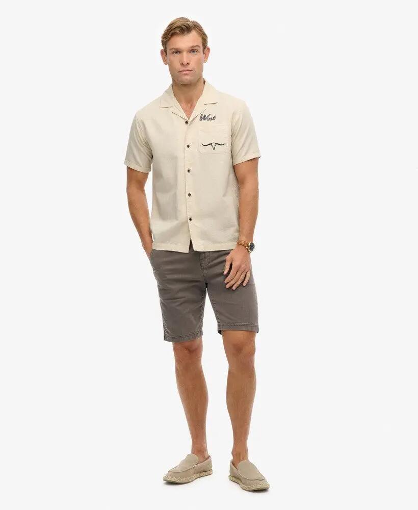 superdry Koszula Resort The Merchant Store z bawełny i lnu – Oatmeal Beige 3/5