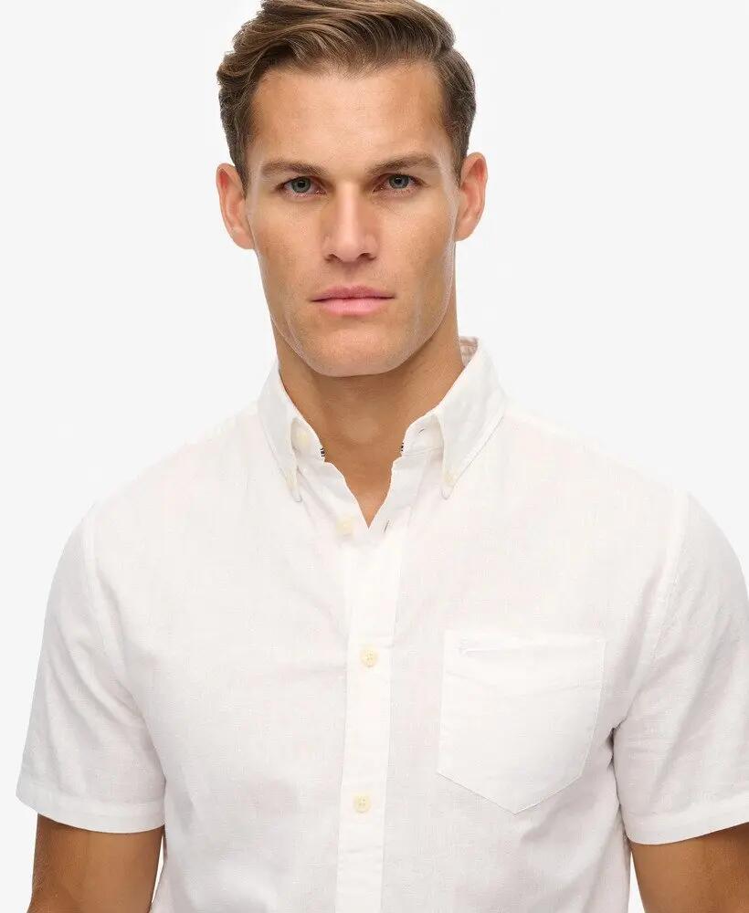 superdry Camicia City Cotton Linen manica corta cotone/lino - OPTIC WHITE 4/5