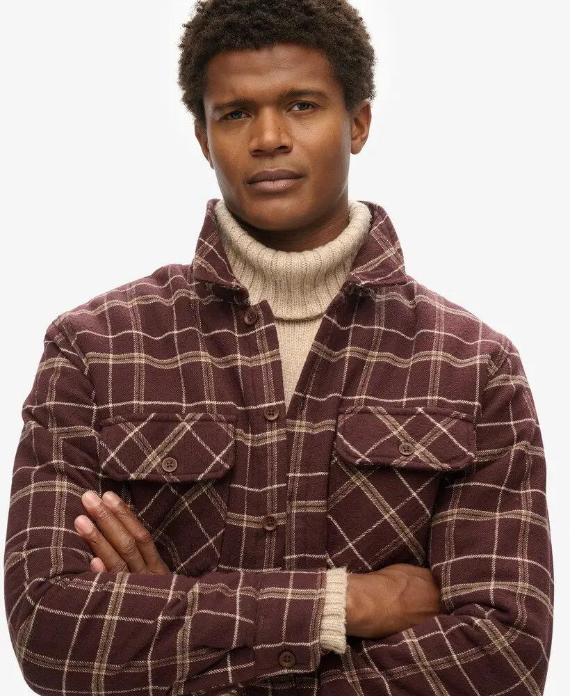 superdry Surplus Check Overshirt a quadri bordeaux in cotone 3/7