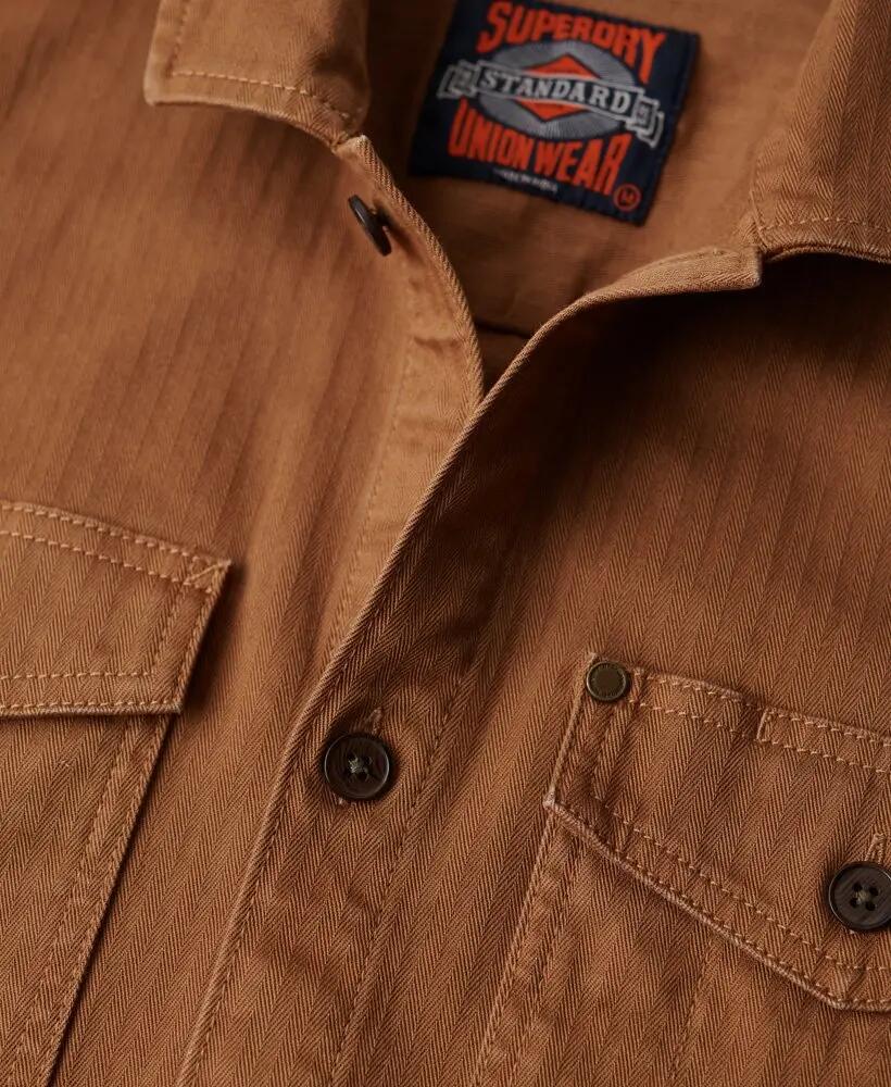superdry The Merchant Store - Herringbone Overshirt in cotone premium – Denim 6/6