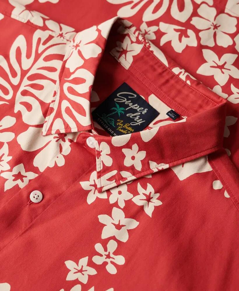 superdry Hawaiian Shirt hombre 30% algodón 70% modal, color SURF SCHOOL RED 6/7