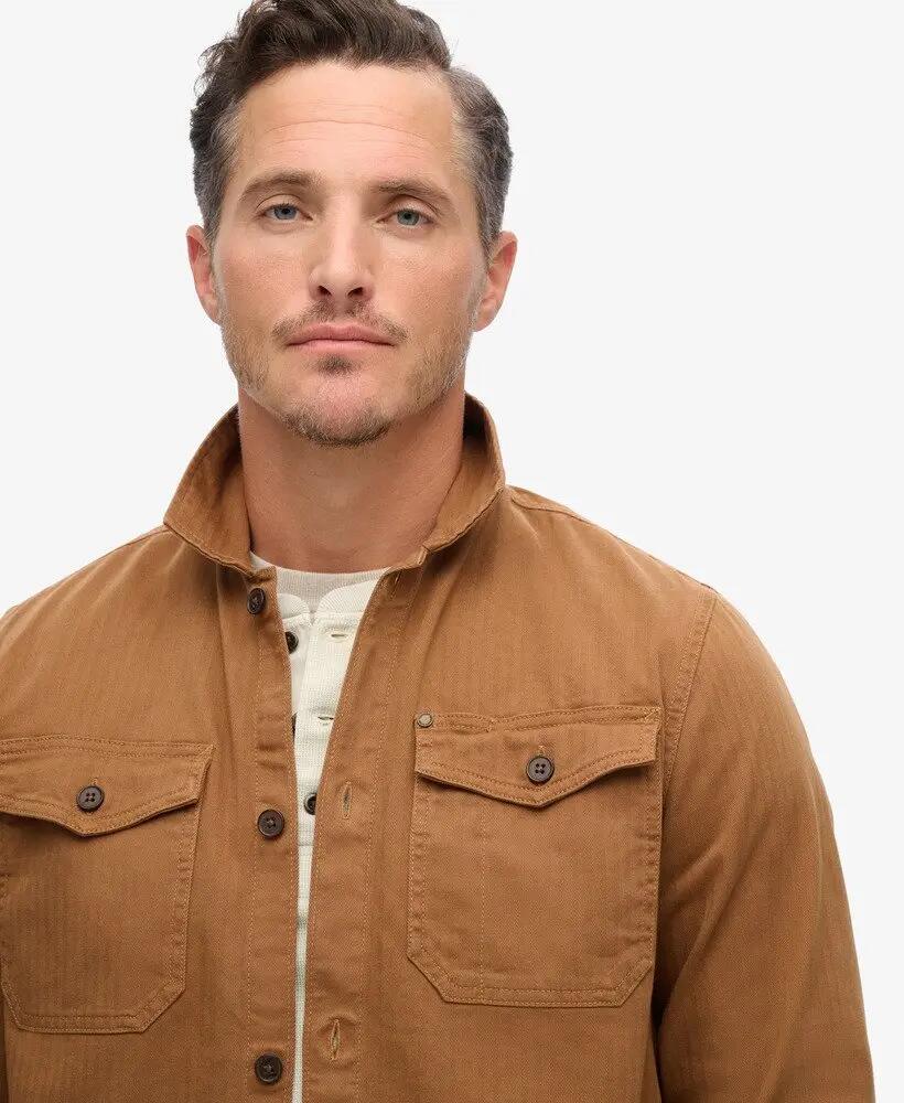 superdry The Merchant Store - Herringbone Overshirt in cotone premium – Denim 3/6