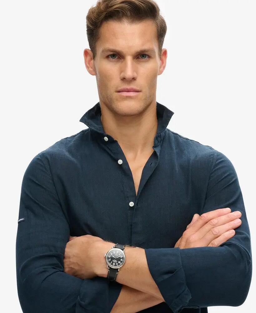 superdry Camisa Casual de Lino Manga Larga - NAVY 3/7
