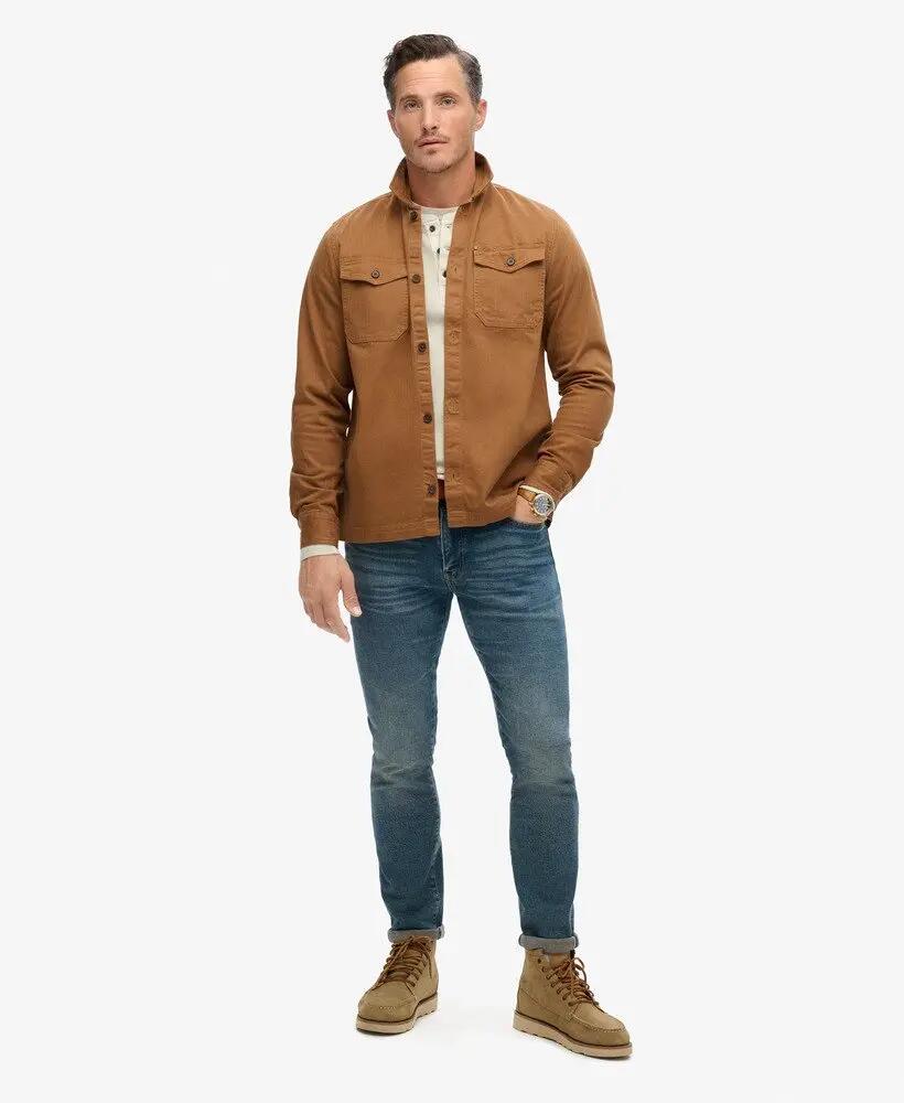 superdry The Merchant Store - Herringbone Overshirt in cotone premium – Denim 2/6